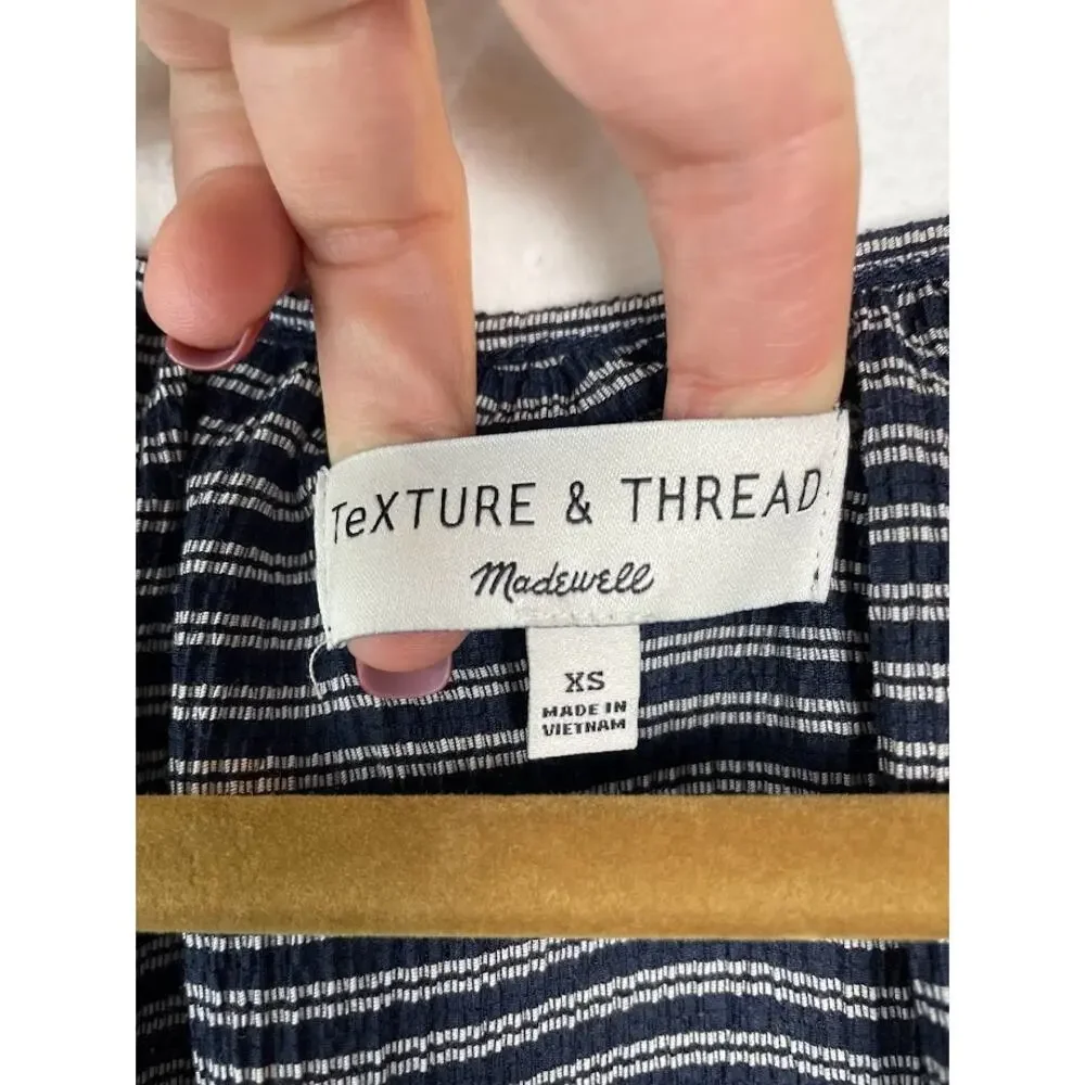 Madewell Top Womens Peasant Ruffle Blouse Short Puff Sleeve Striped Scoop Neck